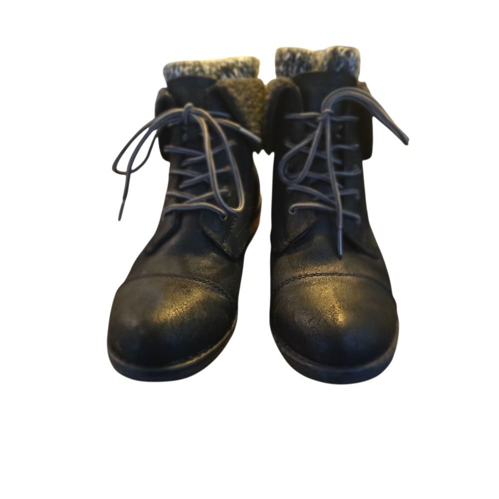 Cliffs White Mountain 8.5 Black LaceUp Ankle Boots Sweater Cuff Combat Retro Y2K - Picture 2 of 10
